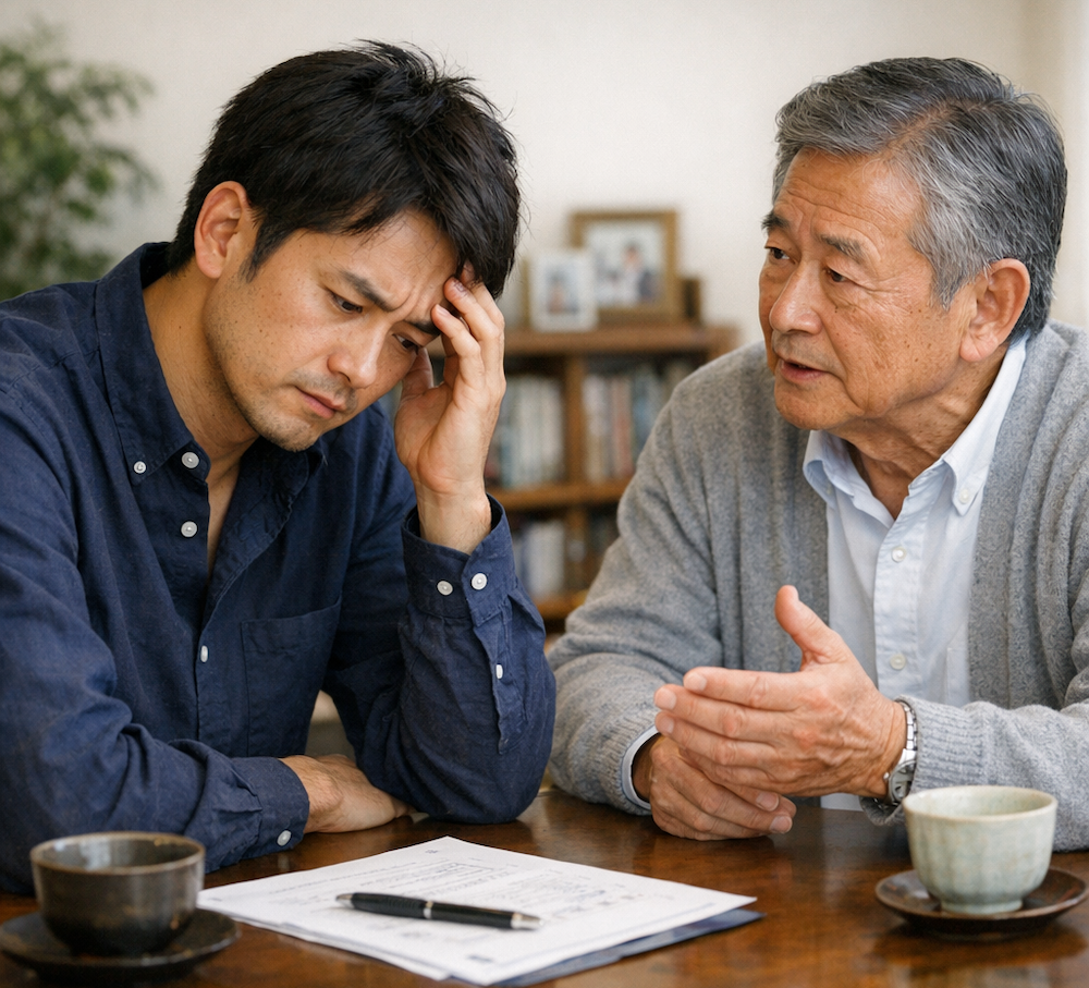 離婚に悩む男性が相談している